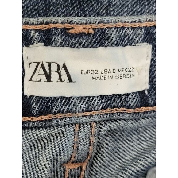 ZARA Wide Leg Jeans Size 0 Blue‎ Denim High Rise Raw Hem - Picture 9 of 9